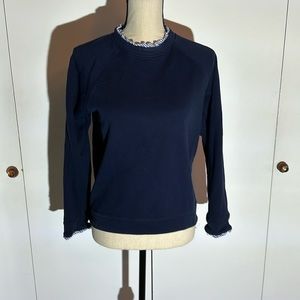 Sweatshirt. Navy color with striped trim size medium